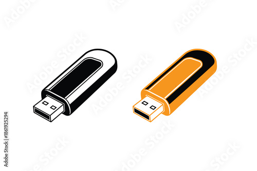 USB Pen Drive Silhouette Vector Illustration Isolated on White Background