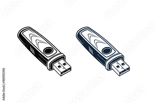 USB Pen Drive Silhouette Vector Illustration Isolated on White Background