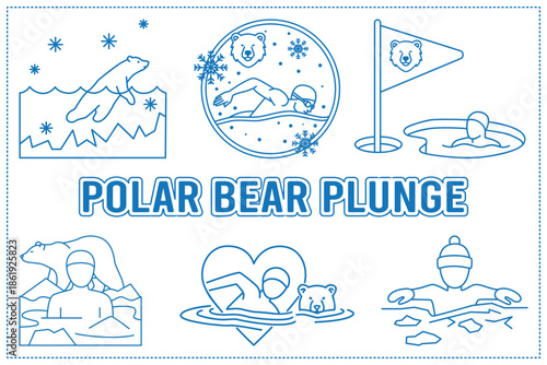 Polar Bear Plunge Winter Ice Swimming Set with Swimmers and Arctic Animals