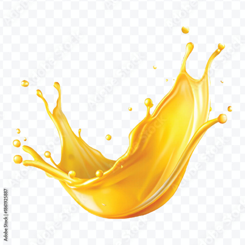 realistic 3d dynamic yellow or mango liquid juice splash in curve style isolated on transparent background	
