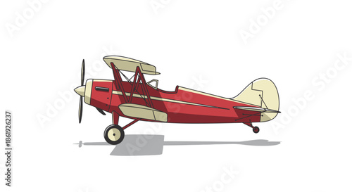 Vintage red biplane airplane illustration.