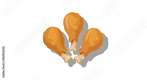 Three crispy fried chicken drumsticks with shadows