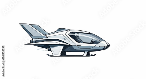 Sleek futuristic flying vehicle with streamlined design and large cockpit.