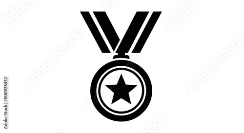 Award Medal Icon with Star Symbol on White Background