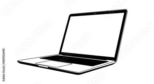 A black and white vector outline of a modern laptop computer.
