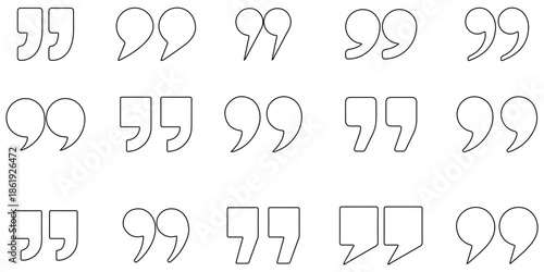 Quotations, Set of quote mark. Quotes icon vector set. Quote marks outline, speech marks, inverted commas or talking marks collection. Talk bubble speech icon. Black quotes icon. Vector illustration 