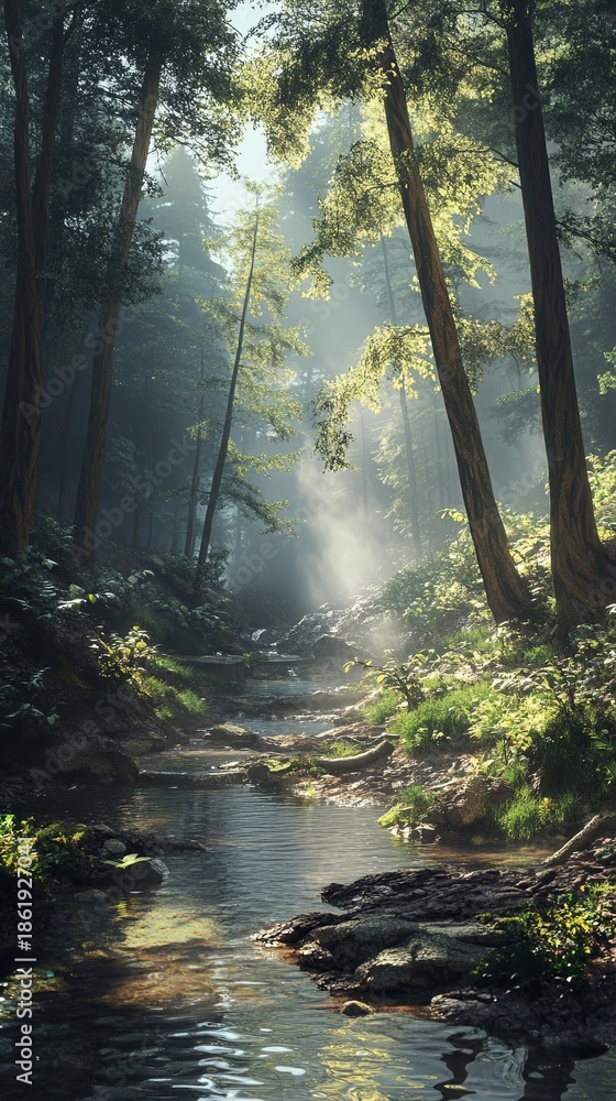 Fototapeta premium Hot springs in forest valley.