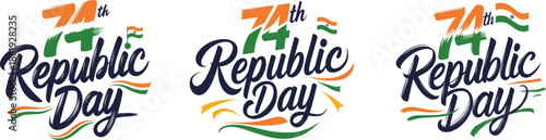 74th Republic Day of India typography design with Indian flag colors and brush stroke text vector illustration