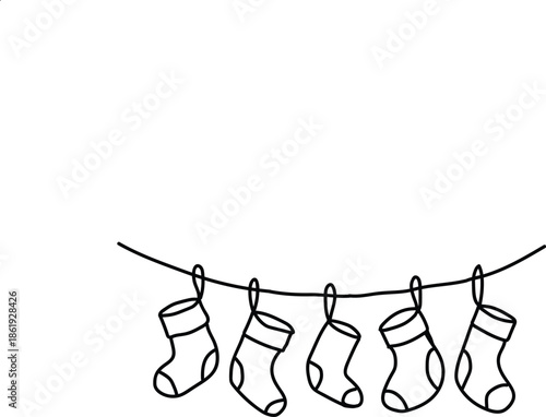 Christmas Sock Continuous Line Drawing  Minimal Holiday Stocking Outline