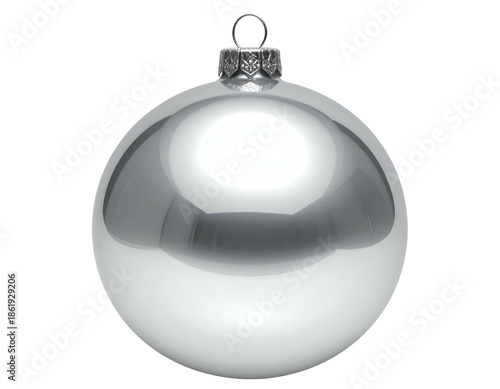 Gleaming silver sphere with reflective surface on black