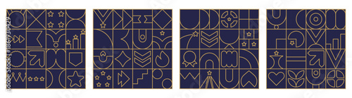 Geometric line trophy mosaic set for employee appreciation day card and banner.