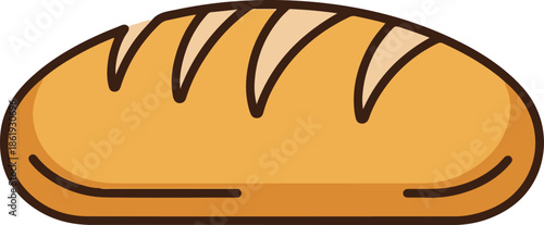A warm, flat vector illustration of a golden-brown loaf of bread or baguette with score marks on top. Perfect for bakery branding, cafe menus, and food-related icons.