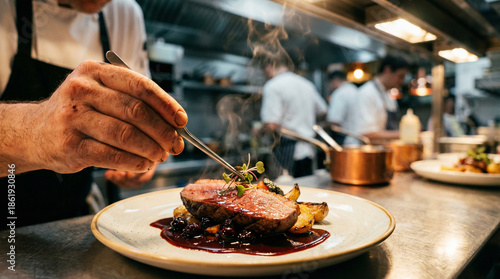 Wallpaper Mural Chef finishing a gourmet dish with precision in a cinematic kitchen. Torontodigital.ca