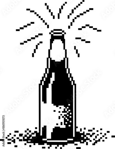 Vintage pixel art soda bottle with fizzy bubbles rising, classic refreshing drink illustration