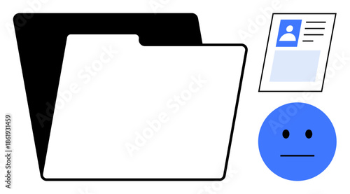 Data management concept. Data ation through a folder, identity card, and a neutral face icon. Data handling, user information, and digital identity. Ideal for IT, information security HR