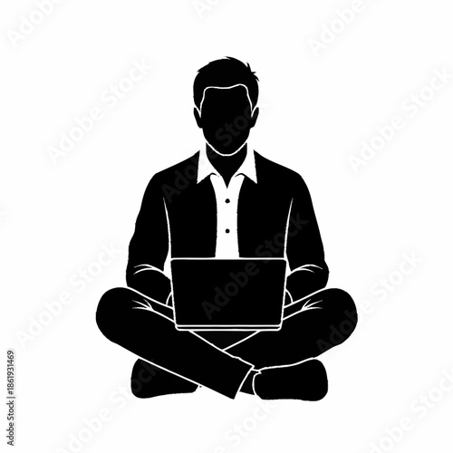Man Sitting Cross Legged with Laptop.