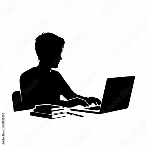 Man Working on Laptop Computer Silhouette.
