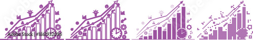 Purple infographic elements showing business growth and statistics with graphs and charts