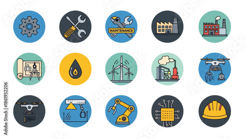 Collection of Industrial Icons and Symbols.