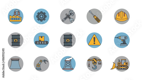 Collection of Various Industrial Icons and Symbols.