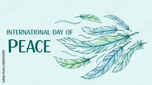 Colorful feathers for International Day of Peace on light background