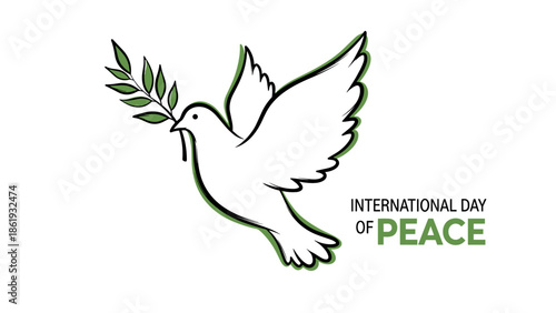Dove with olive branch for International Day of Peace on white background
