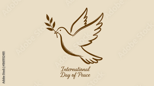 Dove with olive branch for International Day of Peace illustration