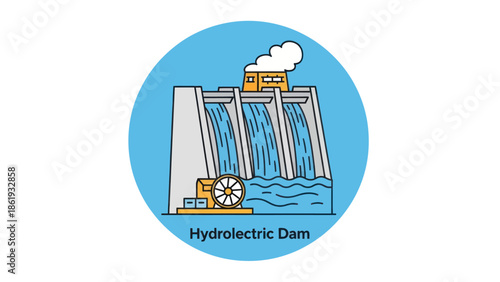 Hydroelectric Dam Cartoon Illustration Renewable Energy.