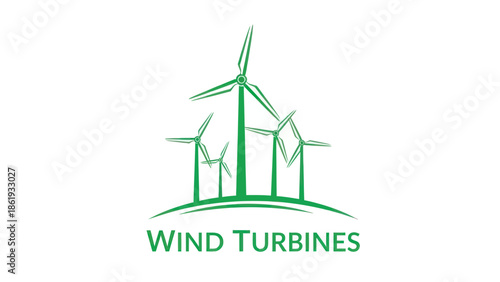 Wind Turbines Illustration Green Renewable Energy.