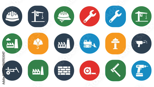 Collection of Various Tool Icons in Circles.