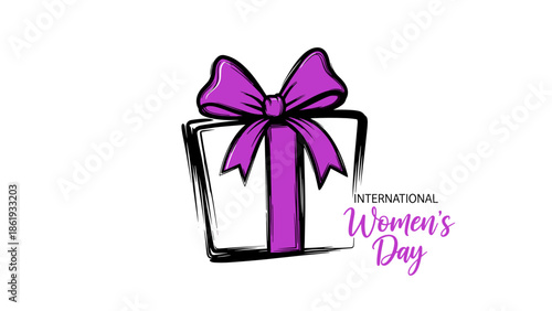 Gift box with purple ribbon for International Women's Day celebration
