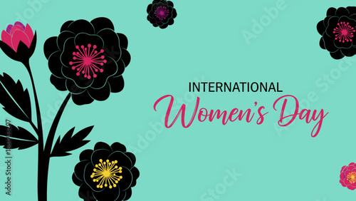 Colorful flowers on turquoise background for International Women's Day celebration