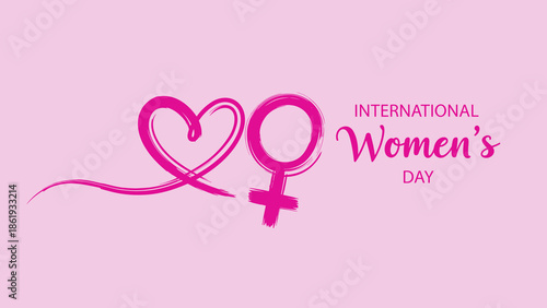 Heart and female gender symbol for International Women's Day on pink background