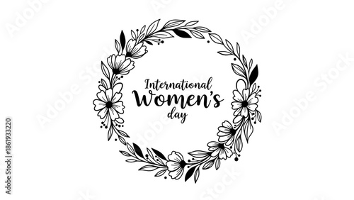 Black and white floral wreath design for International Women's Day celebration