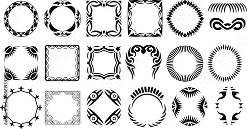 Collection of various ornate black border designs and frames .