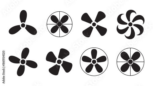 Air circulation and cooling fan blade symbols for app ui industrial vector icons