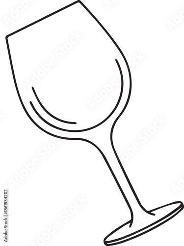 Minimalist black line art vector of an empty wine glass tilted at an angle. A clean, elegant outline ideal for menu design, catering icons, or bar and restaurant branding.