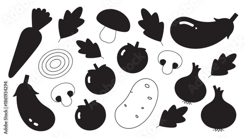 Healthy food and vegetable for cooking and diet concepts minimalist flat vector set