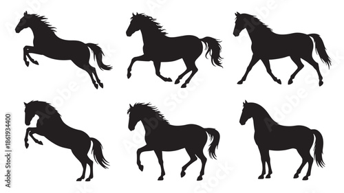 Running horse silhouettes vector set for equestrian design and animal graphics