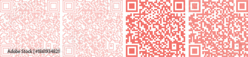 A set of red QR code designs on white background for scanning and encoding information digitally
