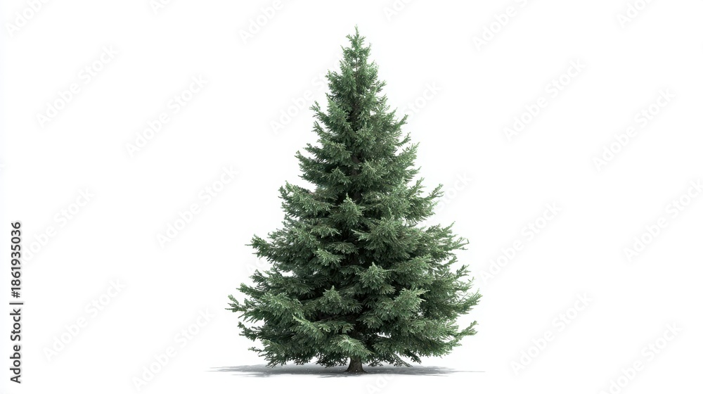 Fototapeta premium Lush evergreen pine tree on white background.