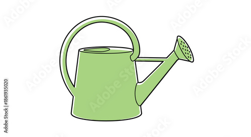 Simple green watering can illustration with a black outline, representing gardening, plant care, and outdoor hobby activities at home.