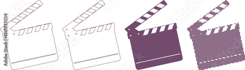 Different styles of movie clapper boards for film production and editing purposes