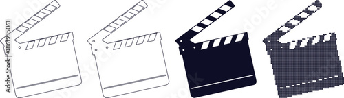 Film clapper boards in different styles and colors for cinematic production