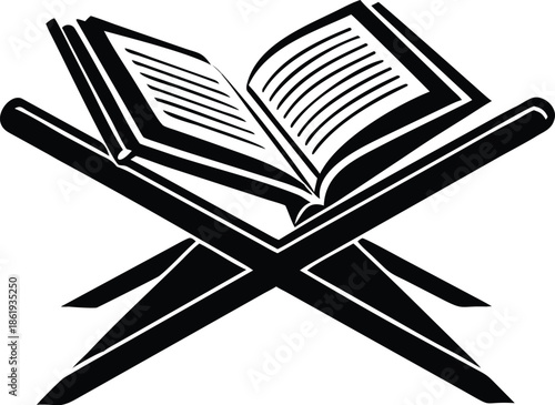 Detailed Silhouette Of An Open Quran On A Wooden Book Stand With A Lamp