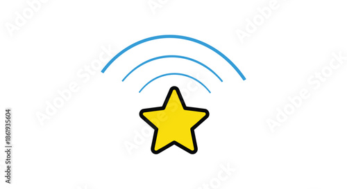 Glowing yellow star icon emitting signal waves represents rating system favorite status or connection in digital apps.