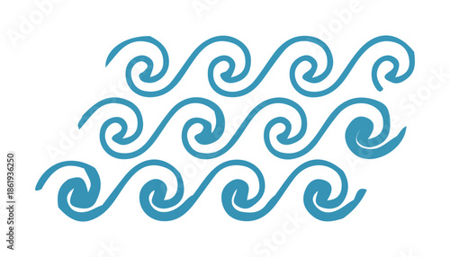 Hand-drawn Blue Swirling Wave Pattern on Clean White Background