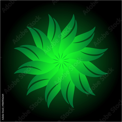 Glowing leaves spiral like a quiet emerald star, breathing life, serenity, renewal, nature’s pulse, softly shining in peaceful darkness tonight.