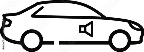 Automobile with integrated speaker symbol, representing car audio, sound system, or mobile sound alert
