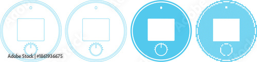 Various blue circular icons with square screens and dials on white background